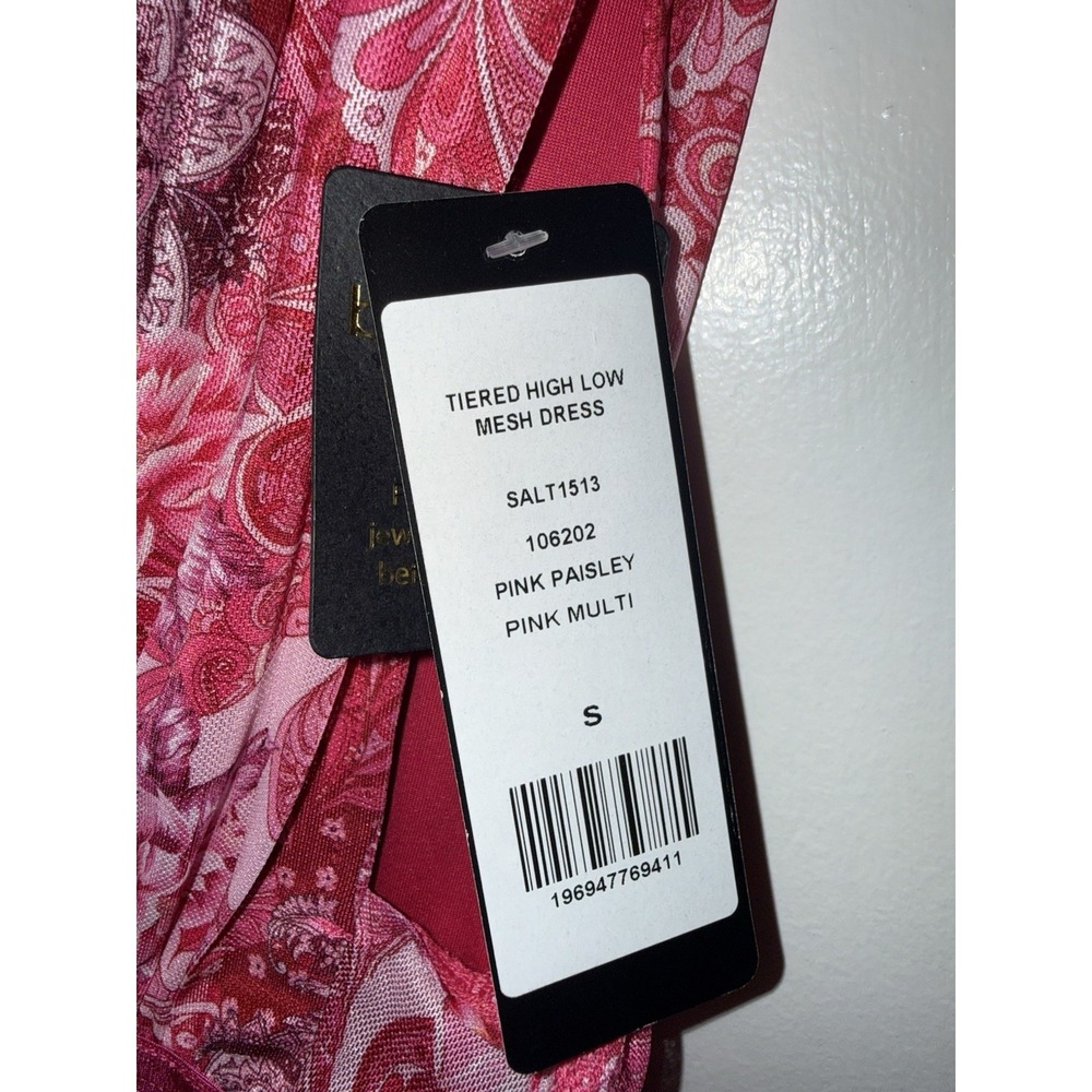 NWT Bebe Tiered High Low Mesh Maxi Dress Pink Floral Paisley Gown Size Small - Picture 6 of 10
